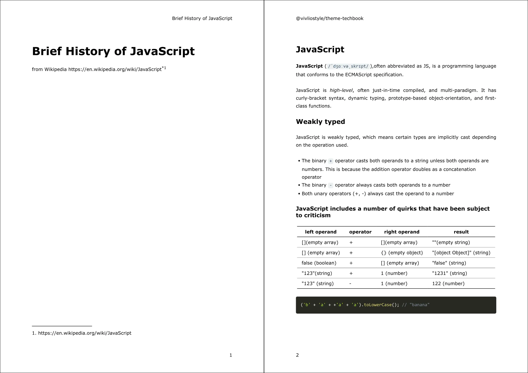 Sample images from theme-techbook. In addition to text, it has a table and source code.